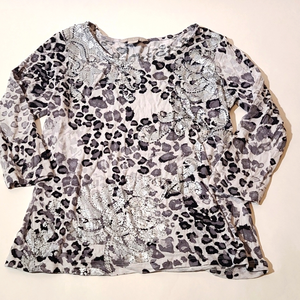 Laura Ashley leopard print blouse women's PS